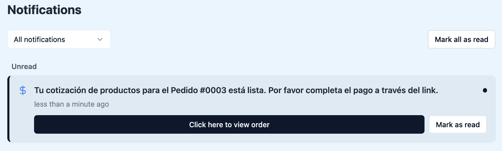 Notificación de cotización lista para pagar una compra de productos japoneses en Aiyu Japan